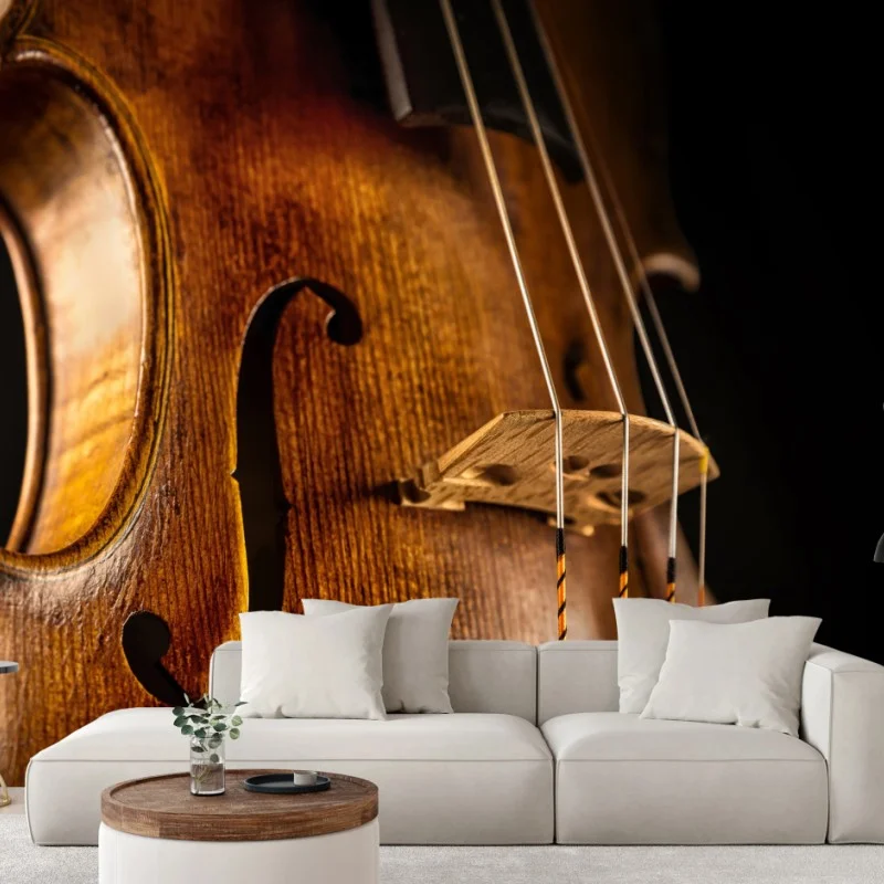 Carta da parati violino classico in primo piano su sfondo scuro