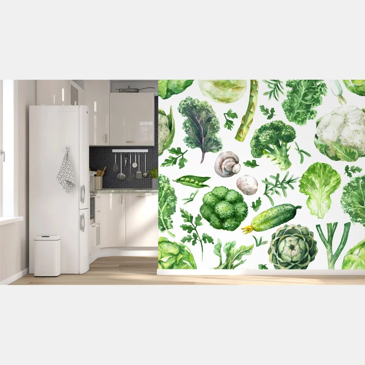 Carta da parati motivo botanico di verdure acquerellate • Wallissimo® Carta da parati motivo botanico di verdure acquerellate • Wallissimo®