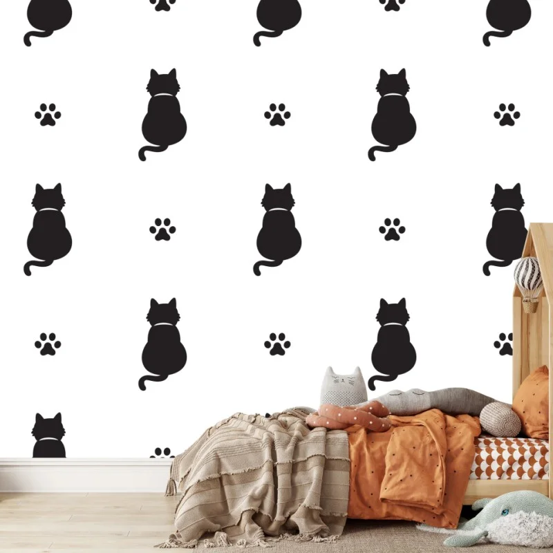 Carta da parati motivo gatti minimal in bianco e nero