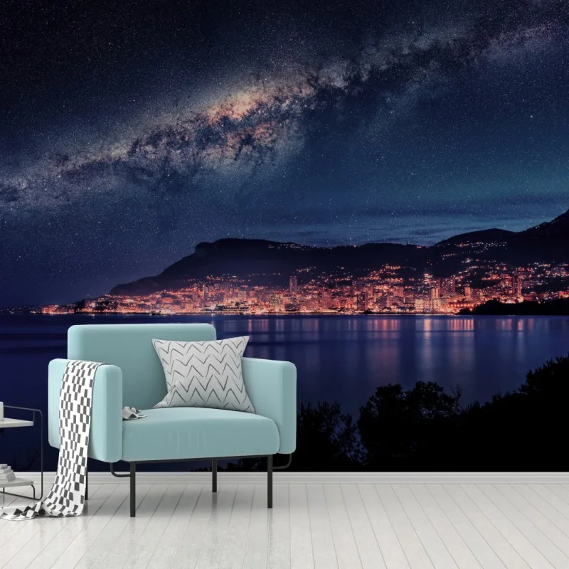 Carta da parati panorama costiero notturno sotto la Via Lattea