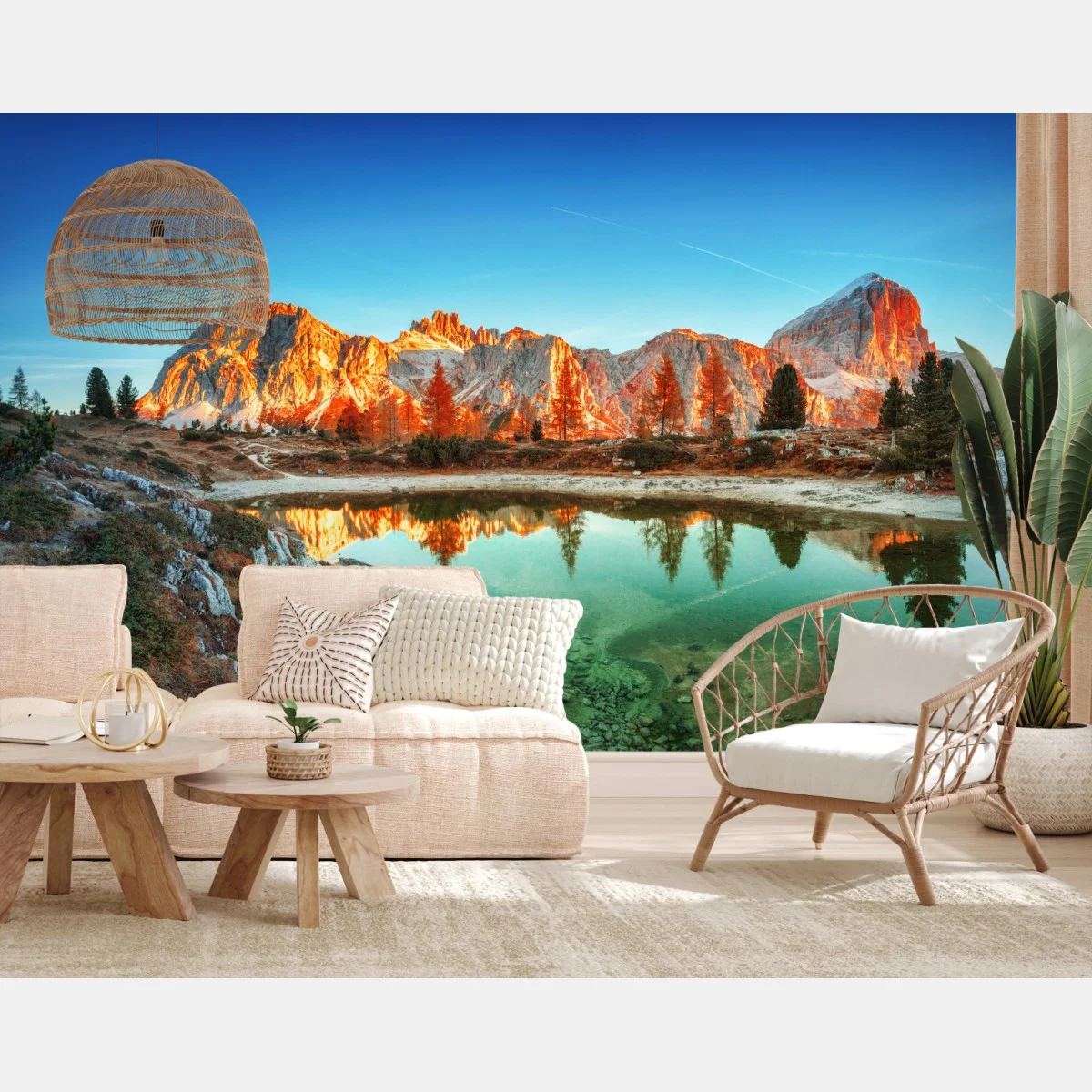 Carta da parati tramonto sulle montagne con lago riflettente • Wallissimo® Carta da parati tramonto sulle montagne con lago riflettente • Wallissimo®