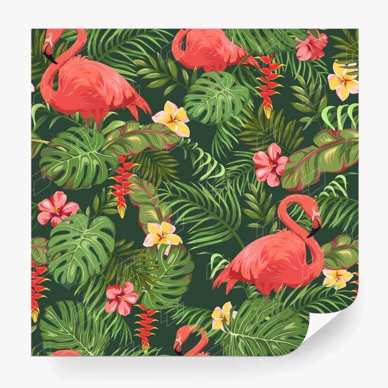 Carta da parati motivo tropicale con fenicotteri rosa