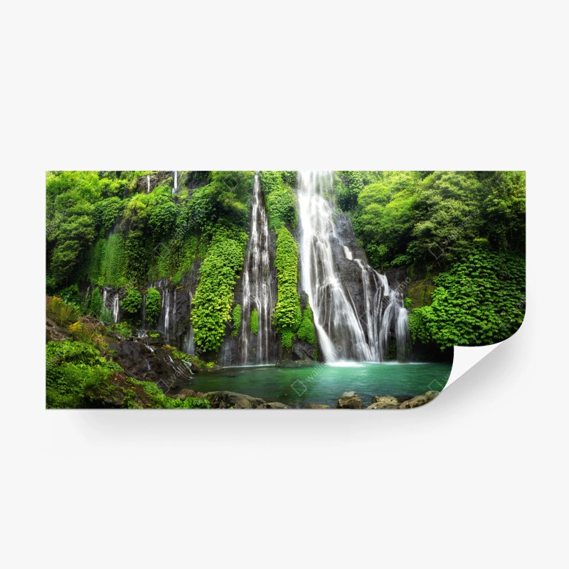 Carta da parati cascata nella foresta verde