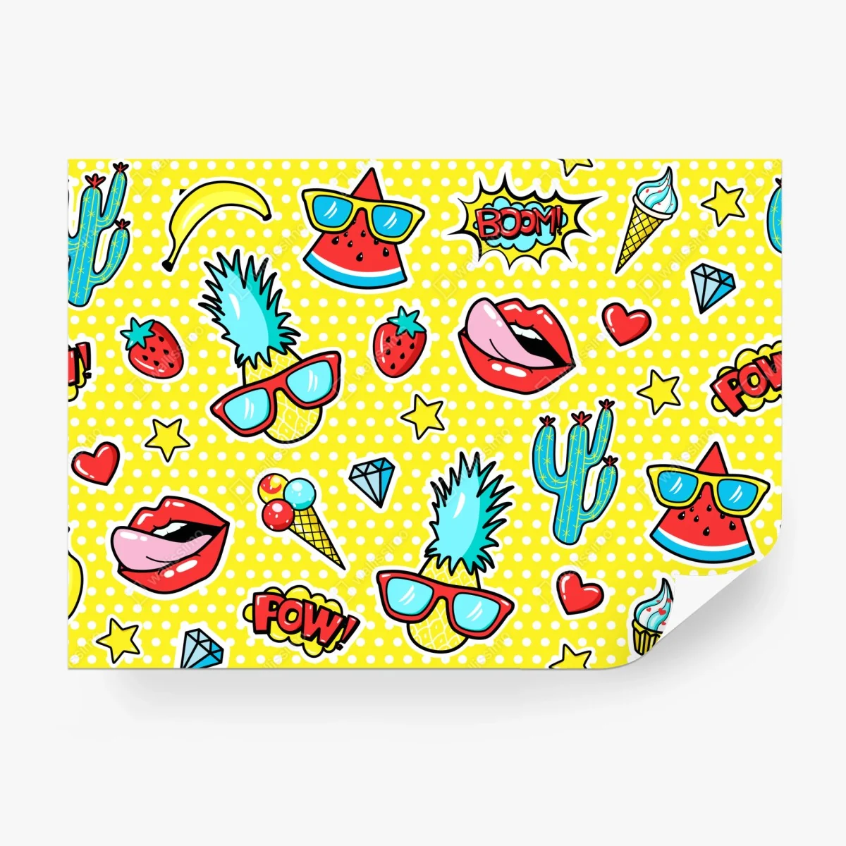 Carta da parati motivo pop art estivo con frutta e simboli divertenti • Wallissimo® Carta da parati motivo pop art estivo con frutta e simboli divertenti • Wallissimo®