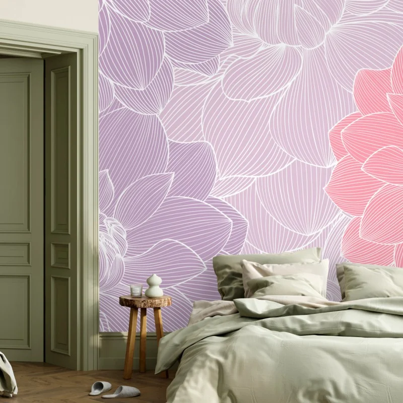 Carta da parati motivo floreale pastello con linee sottili