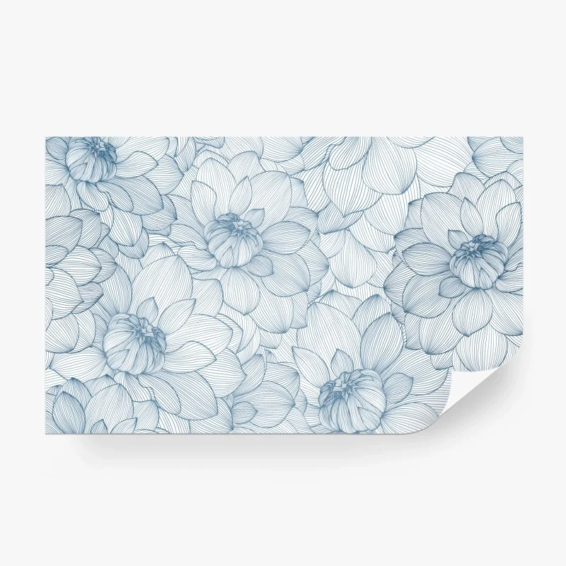 Carta da parati motivo floreale lineare blu
