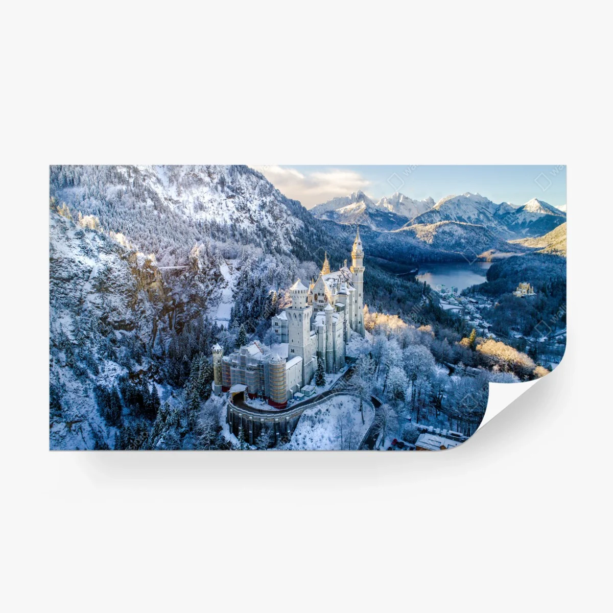 Carta da parati castello fiabesco di Neuschwanstein tra le nevi • Wallissimo®