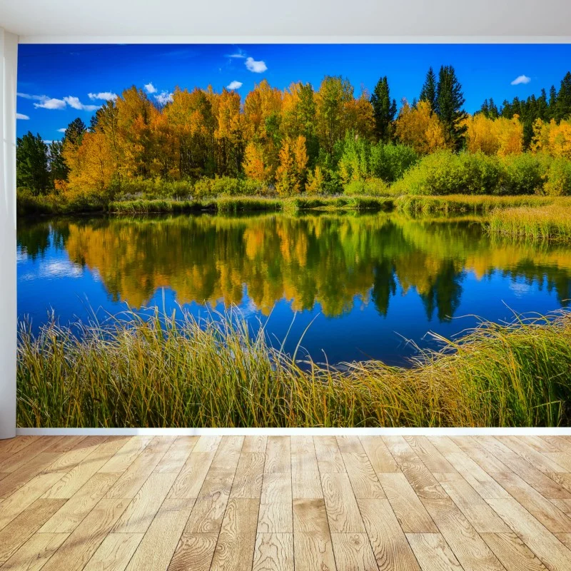 Carta da parati riflessi d'autunno sul lago