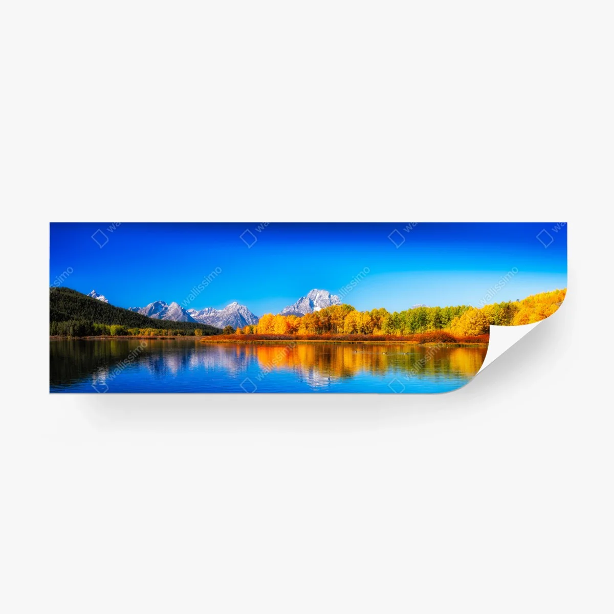 Carta da parati panoramica autunnale sul lago con montagne innevate • Wallissimo® Carta da parati panoramica autunnale sul lago con montagne innevate • Wallissimo®