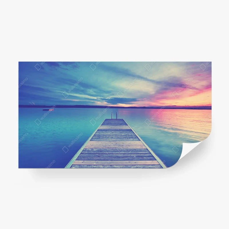 Carta da parati molo al tramonto sul lago
