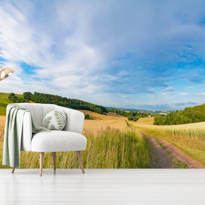 Carta da parati panorama dorato di grano e colline