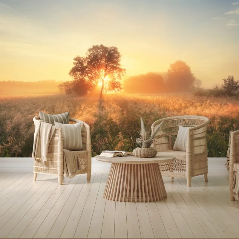 Carta da parati alba dorata sul prato