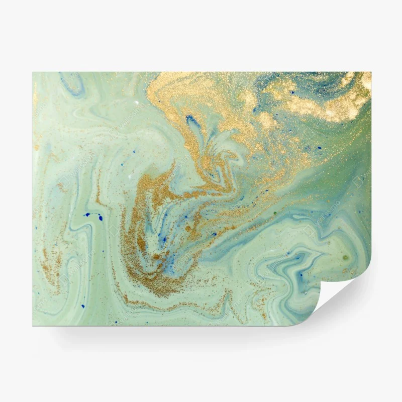 Carta da parati design marmorizzato verde acqua con riflessi dorati