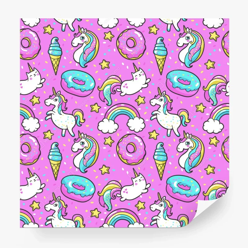 Carta da parati magico motivo di unicorni, arcobaleni e dolci