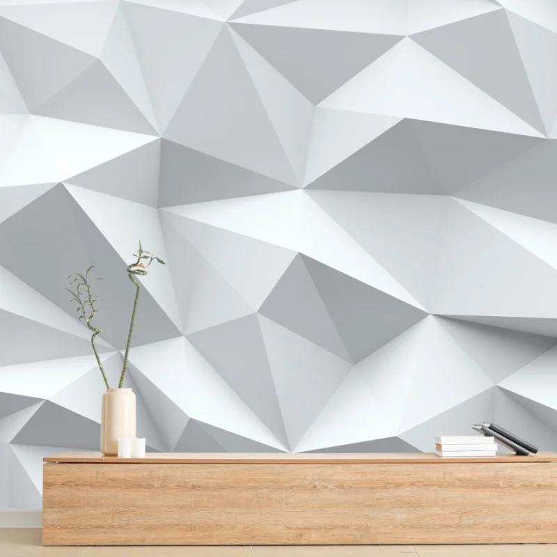Carta da parati motivo geometrico low poly in bianco e grigio