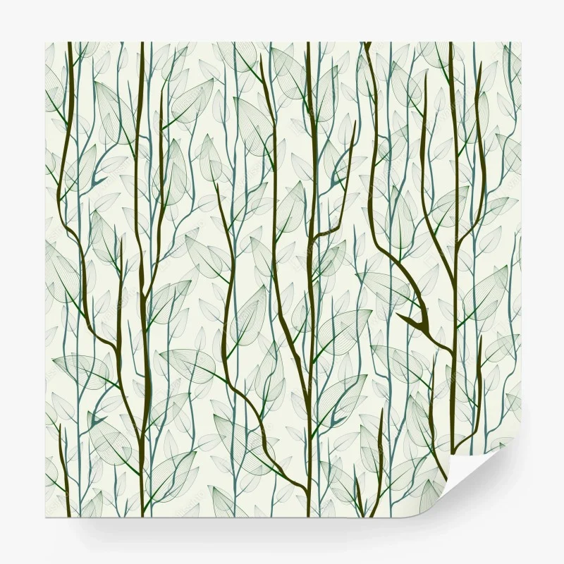 Carta da parati motivo botanico rami e foglie in trasparenza