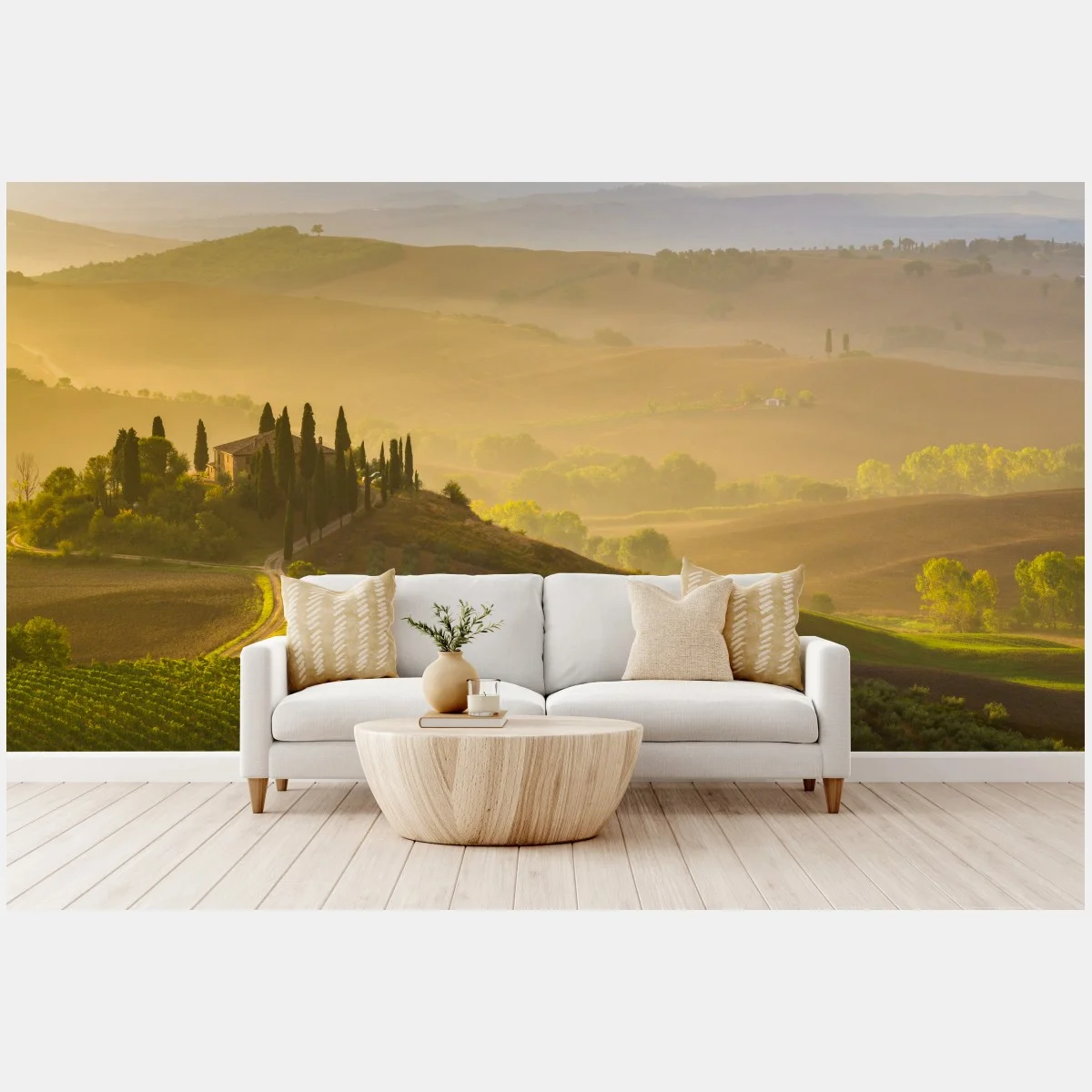 Carta da parati mattina nebbiosa nella Val d'Orcia • Wallissimo® Carta da parati mattina nebbiosa nella Val d'Orcia • Wallissimo®