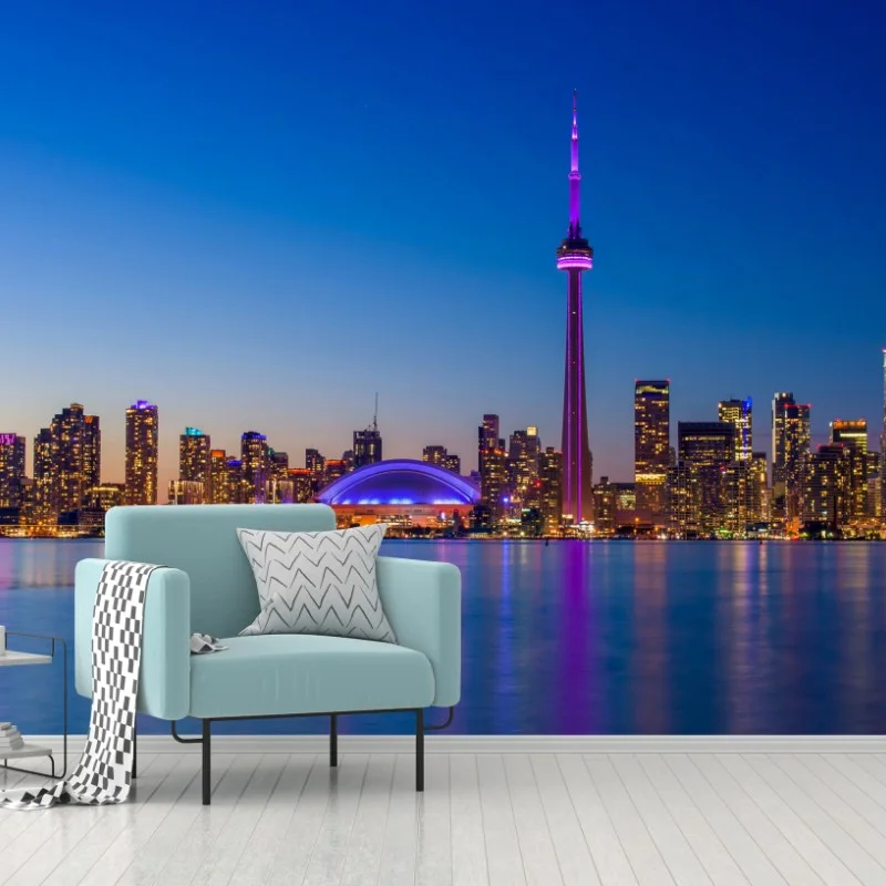 Carta da parati skyline notturno di Toronto con riflessi sul lago • Wallissimo® Carta da parati skyline notturno di Toronto con riflessi sul lago • Wallissimo®
