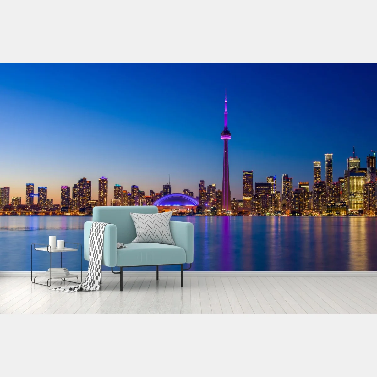 Carta da parati skyline notturno di Toronto con riflessi sul lago • Wallissimo® Carta da parati skyline notturno di Toronto con riflessi sul lago • Wallissimo®