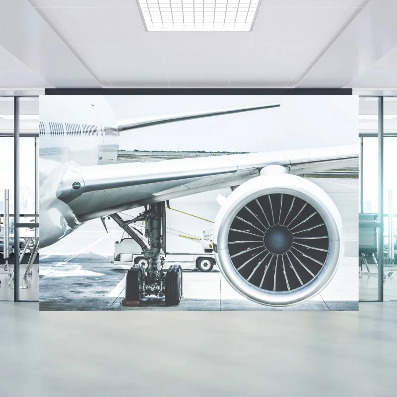 Carta da parati dettaglio motore d'aereo al gate