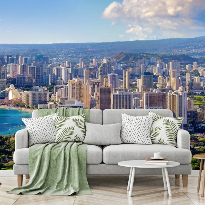 Carta da parati vista panoramica di Waikiki: skyline e costa tropicale