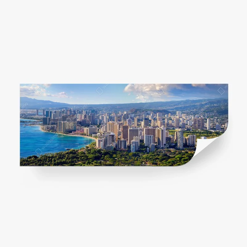 Carta da parati vista panoramica di Waikiki: skyline e costa tropicale
