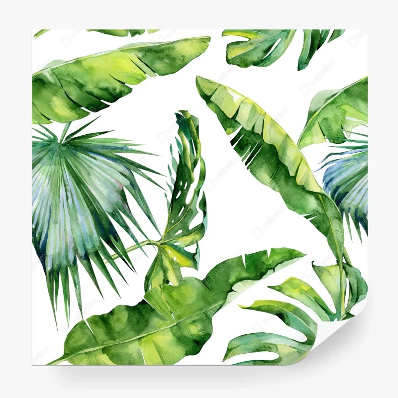 Carta da parati motivo foglie tropicali ad acquerello