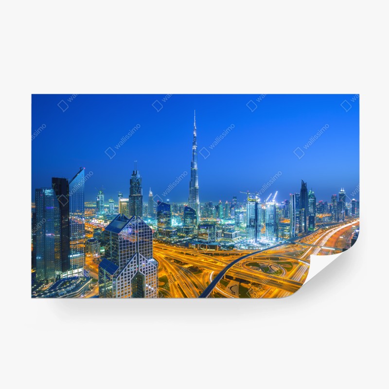 Carta da parati orizzonte notturno di Dubai con Burj Khalifa