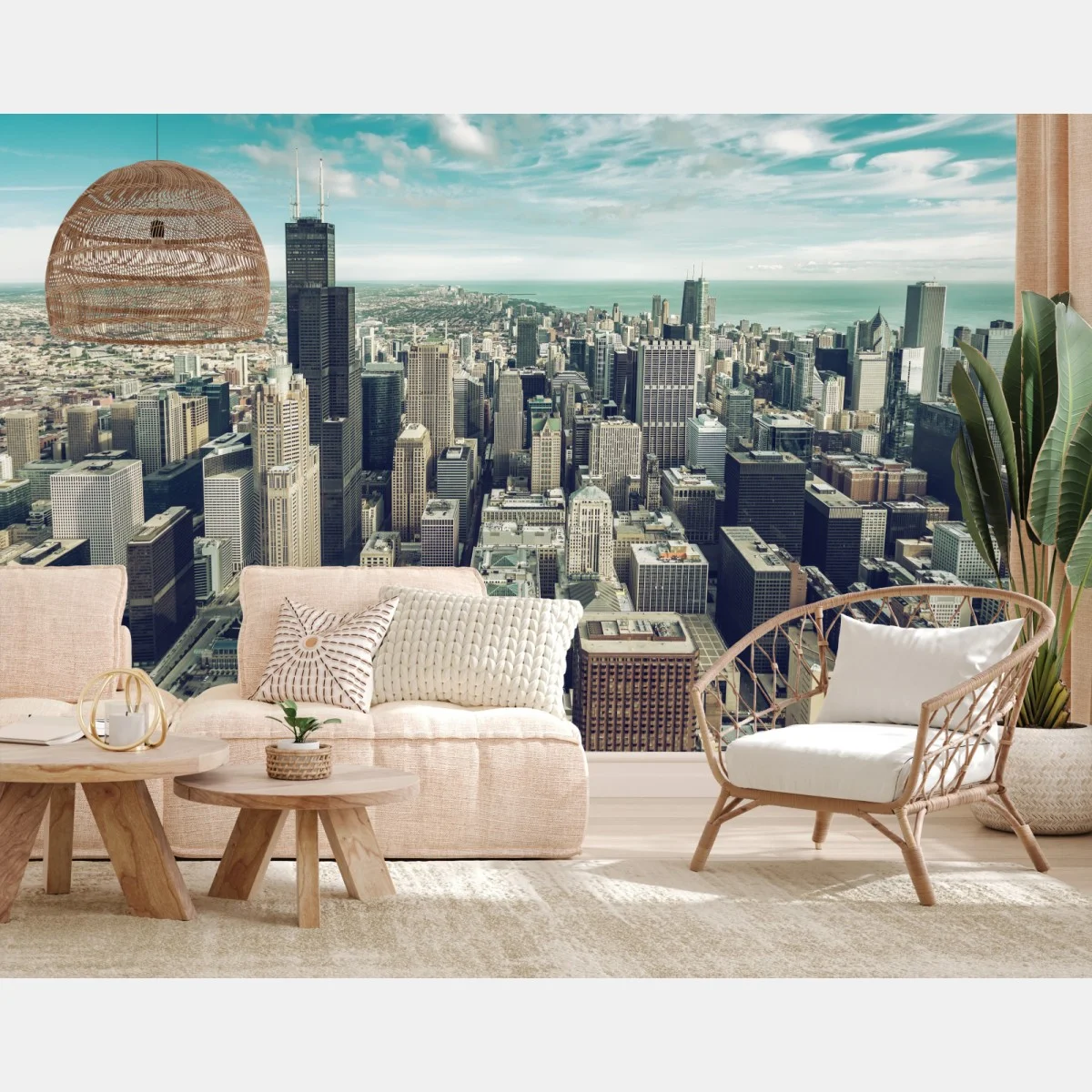 Carta da parati panorama aereo vintage di Chicago • Wallissimo® Carta da parati panorama aereo vintage di Chicago • Wallissimo®