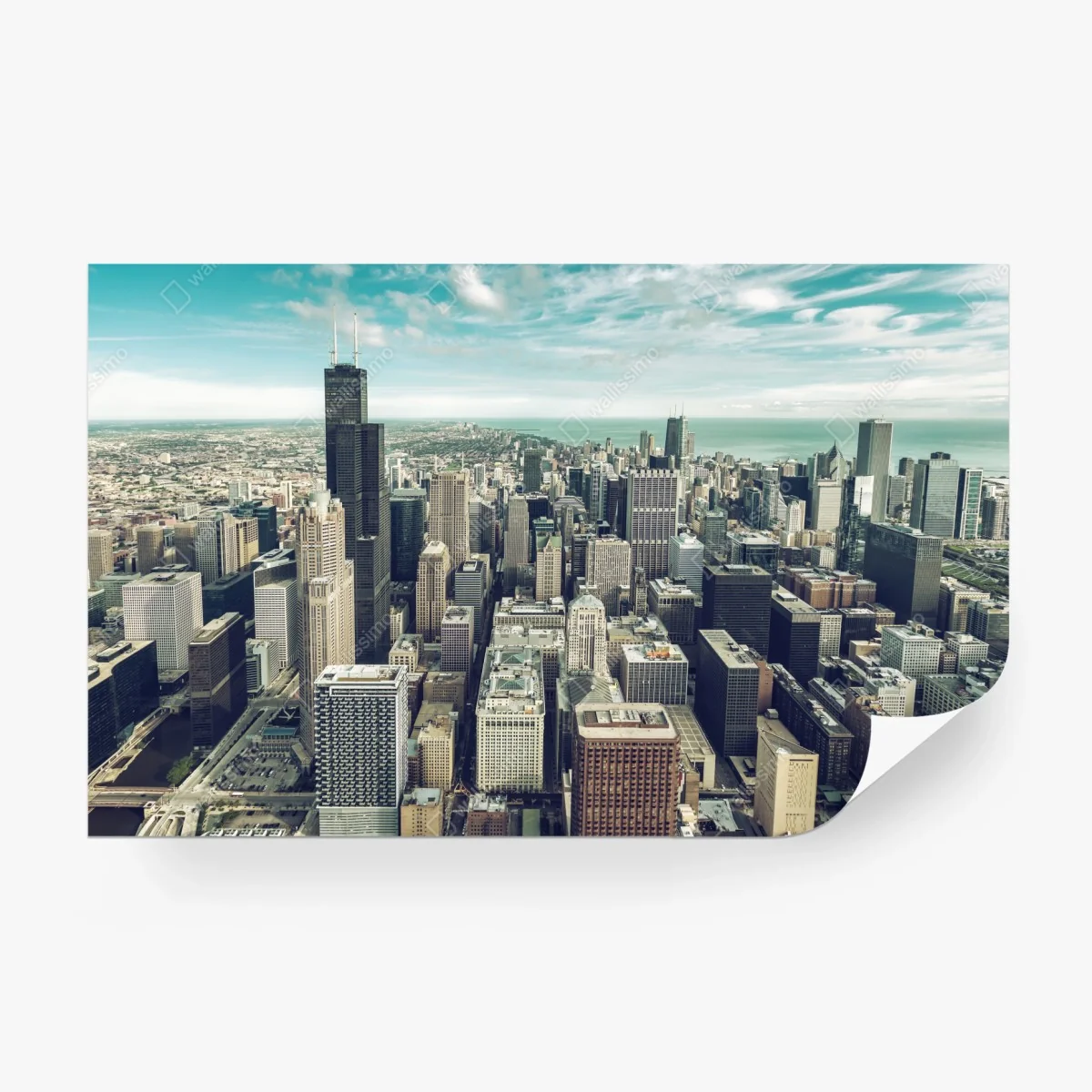 Carta da parati panorama aereo vintage di Chicago • Wallissimo® Carta da parati panorama aereo vintage di Chicago • Wallissimo®