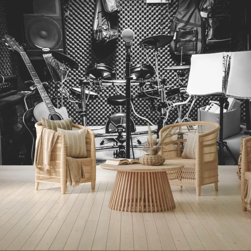 Carta da parati atmosfera studio di registrazione in bianco e nero