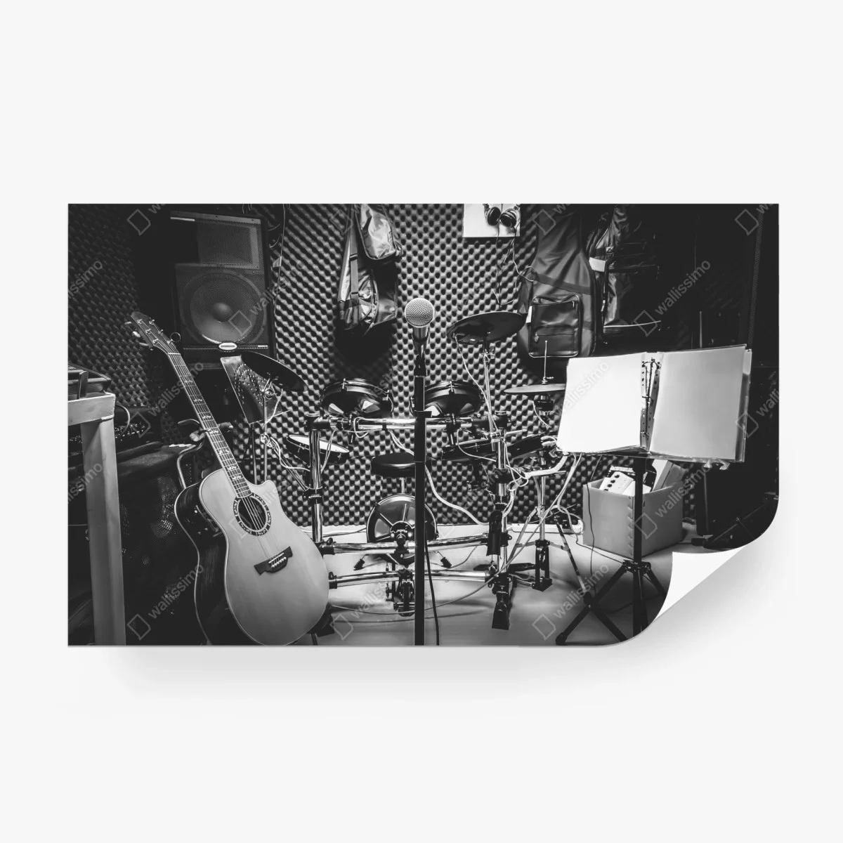 Carta da parati atmosfera studio di registrazione in bianco e nero • Wallissimo®