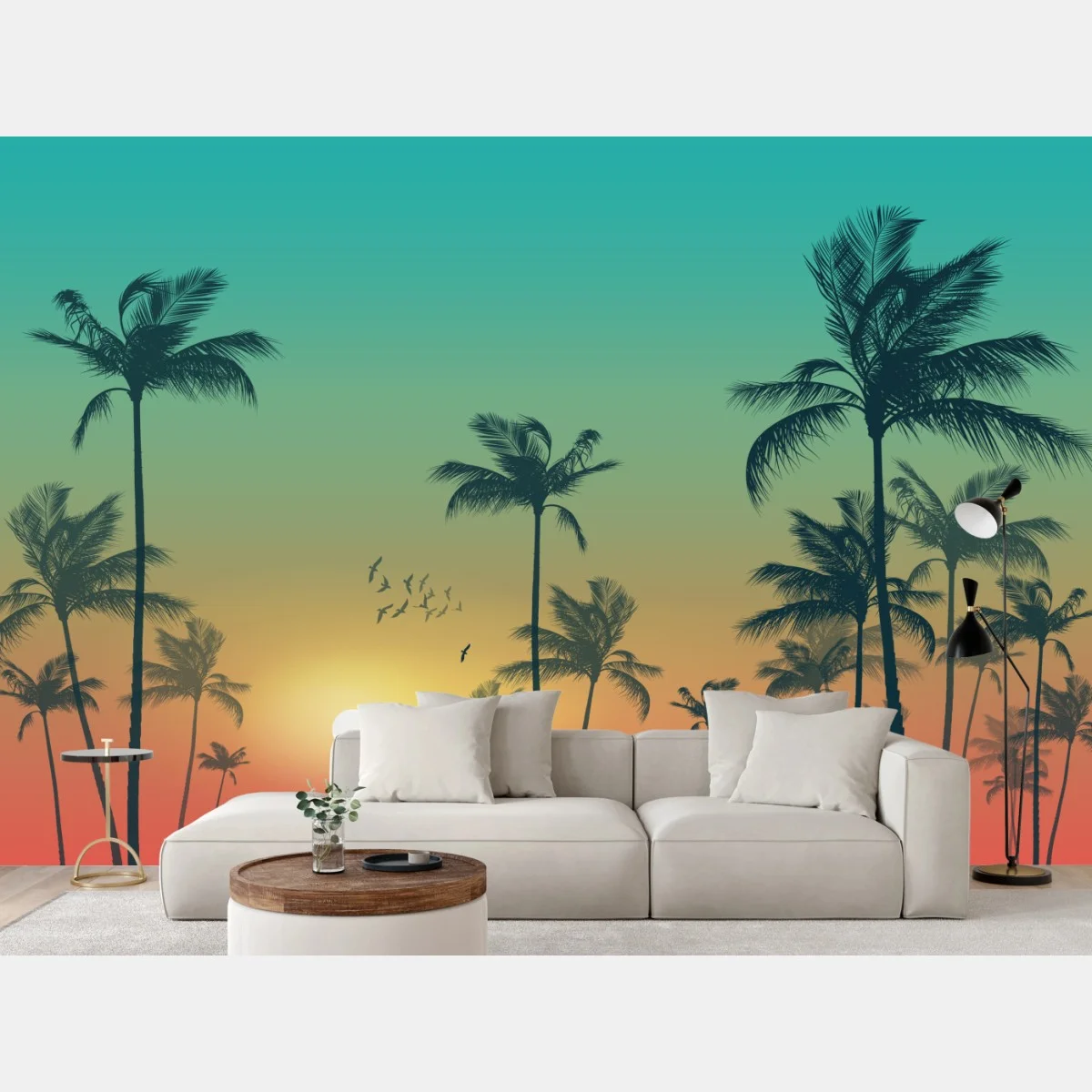 Carta da parati tramonto tropicale con palme • Wallissimo® Carta da parati tramonto tropicale con palme • Wallissimo®