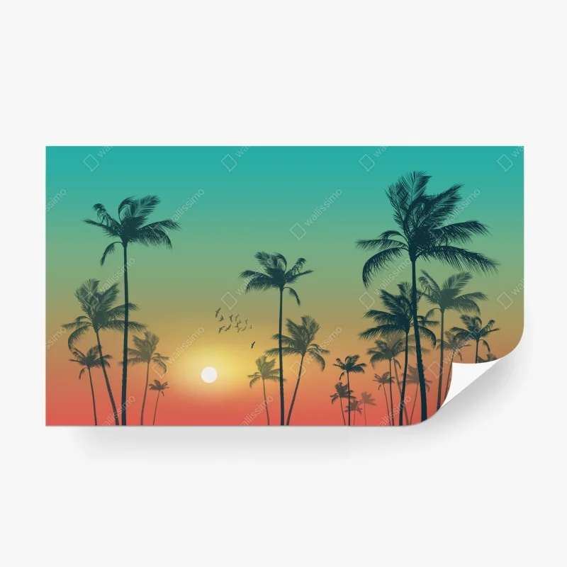 Carta da parati tramonto tropicale con palme