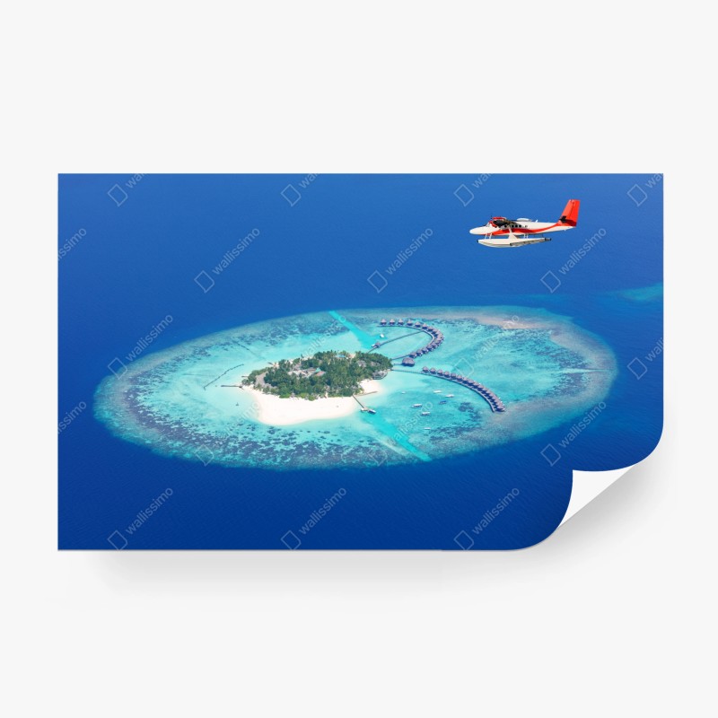 Carta da parati atollo paradisiaco con idrovolante