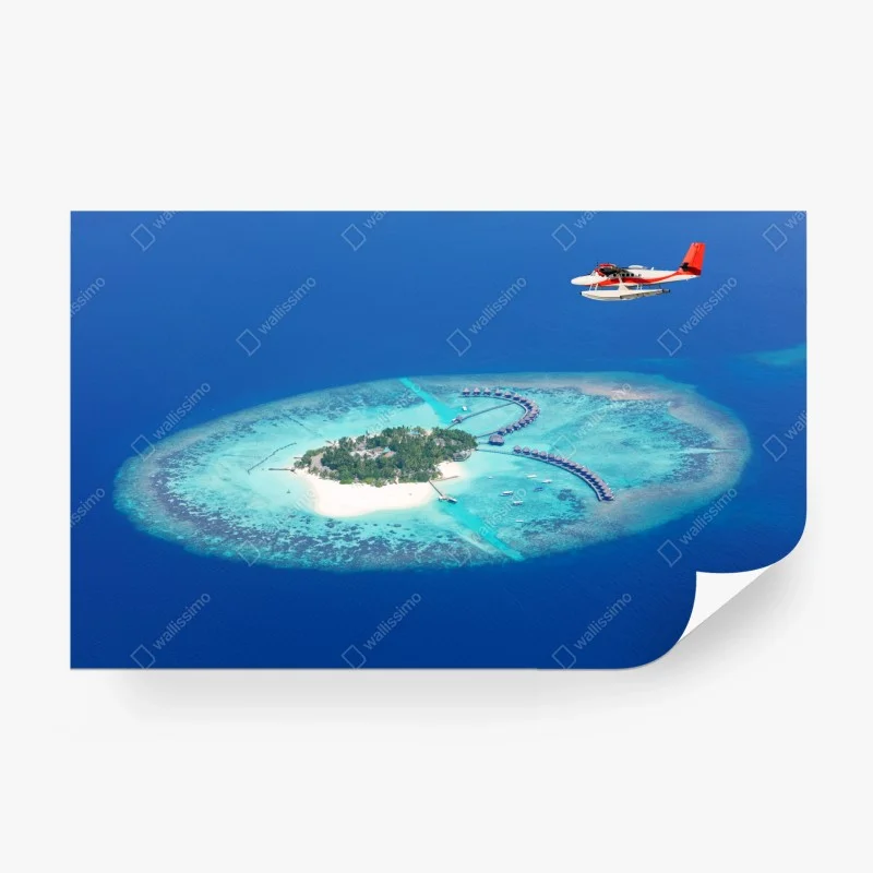 Carta da parati atollo paradisiaco con idrovolante