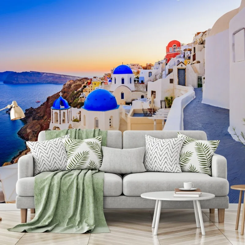 Carta da parati panorama di Oia, Santorini al tramonto