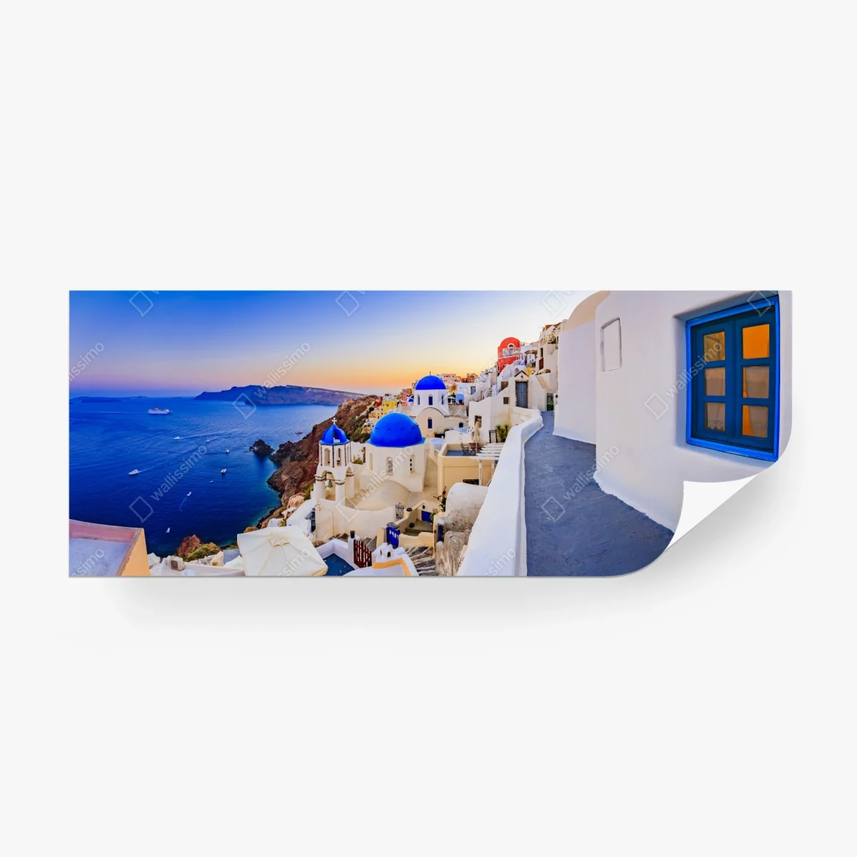 Carta da parati panorama di Oia, Santorini al tramonto • Wallissimo®