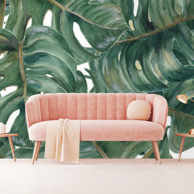 Carta da parati motivo botanico di foglie di monstera