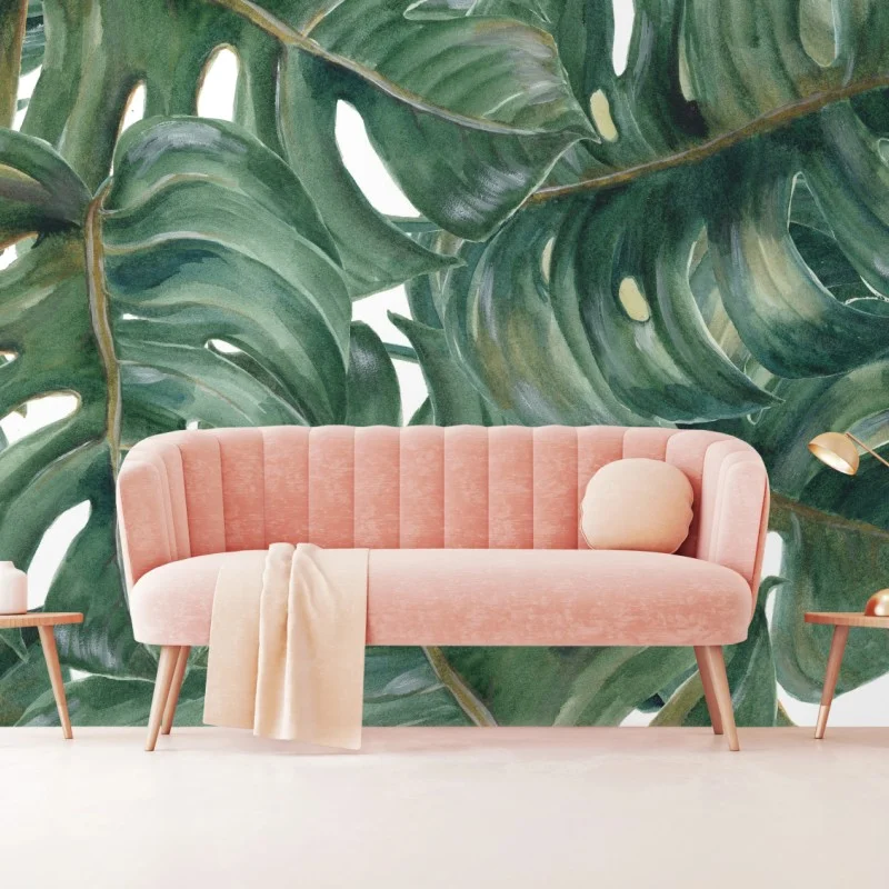 Carta da parati motivo botanico di foglie di monstera