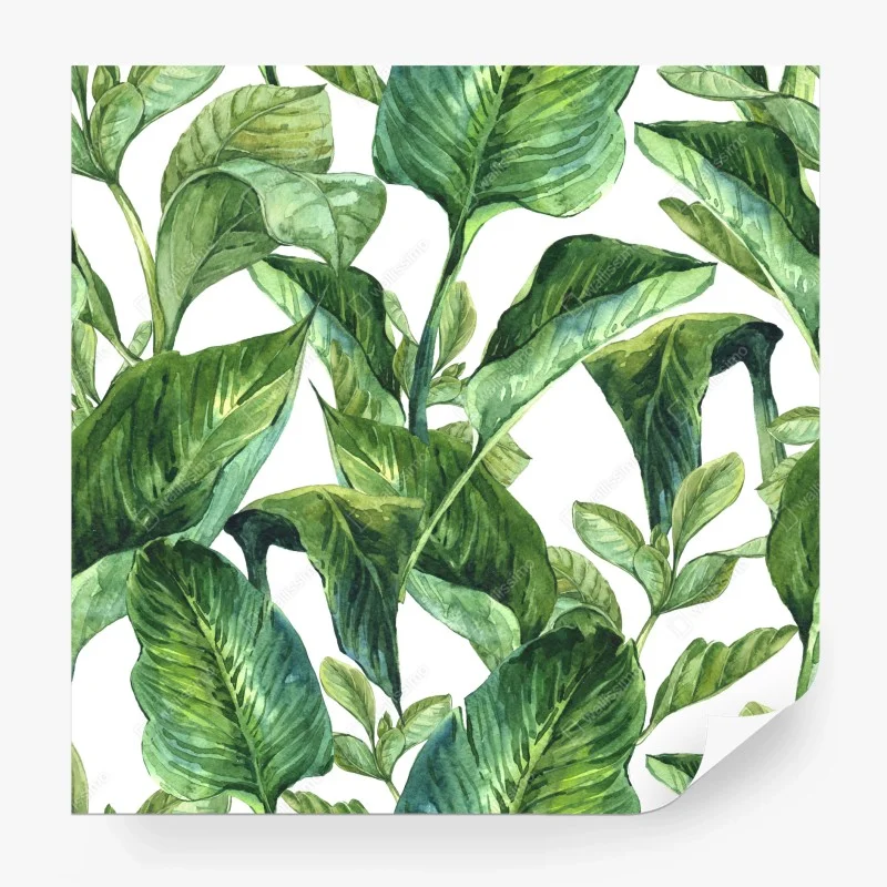 Carta da parati motivo botanico di foglie tropicali in acquerello