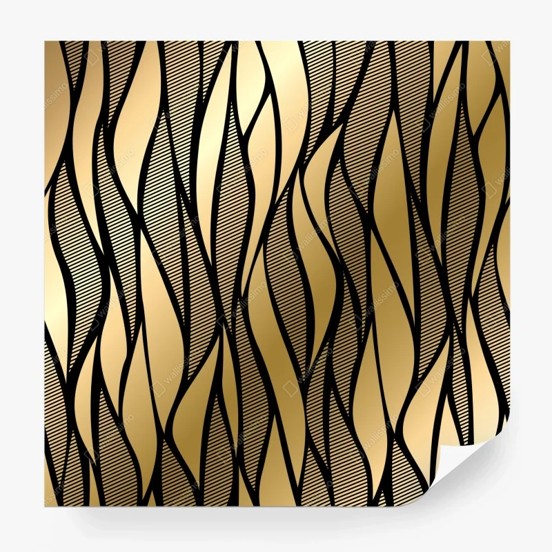 Carta da parati motivo ondulato dorato e nero