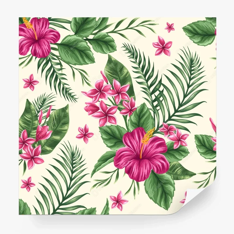 Carta da parati motivo tropicale fiorito in toni rosa