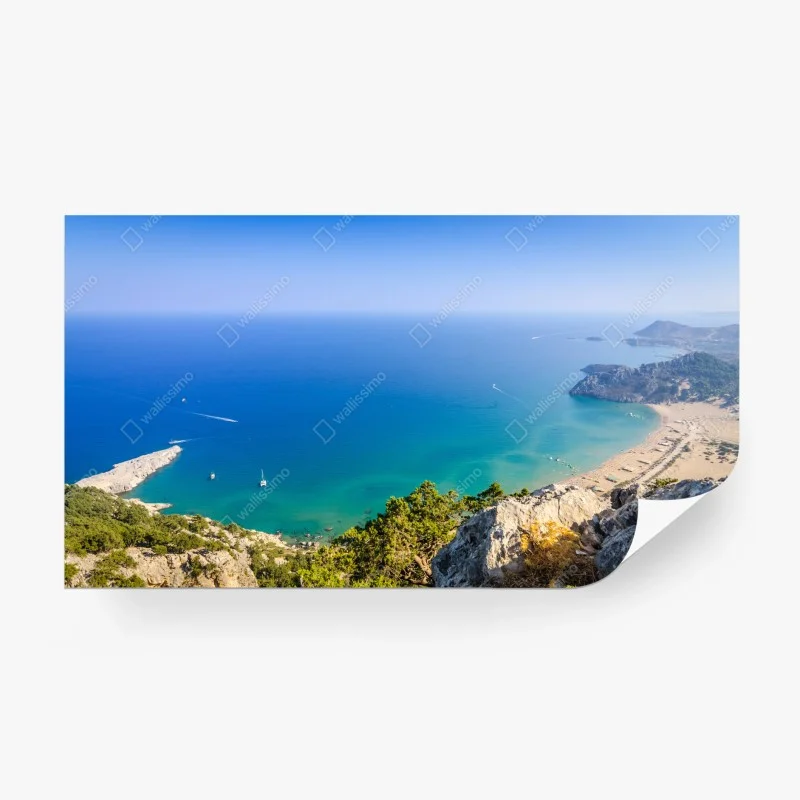 Carta da parati veduta costiera di mare turchese e scogliere