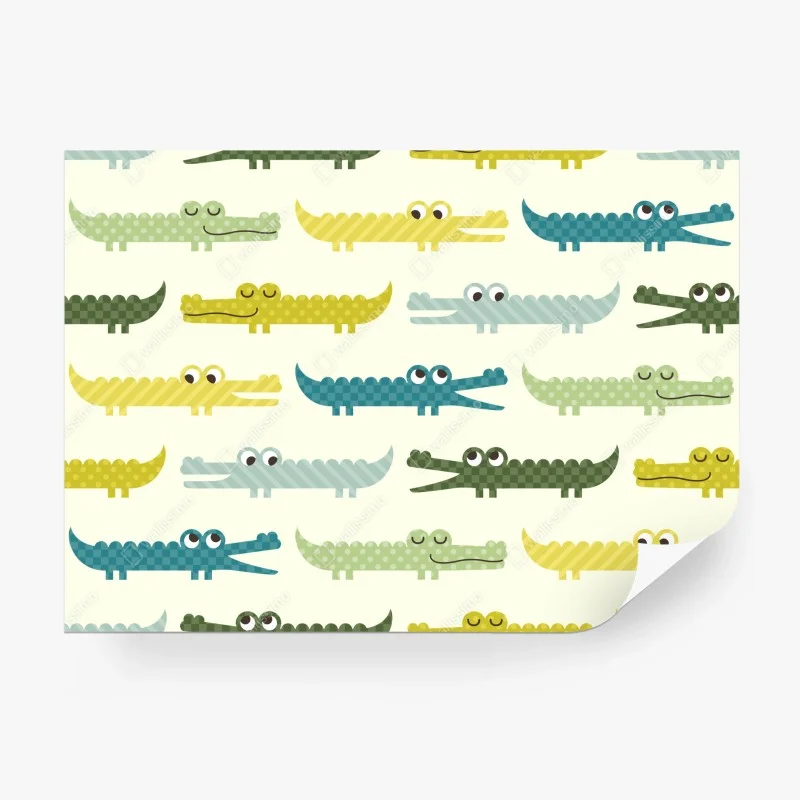 Carta da parati allegro motivo coccodrilli pastello per cameretta