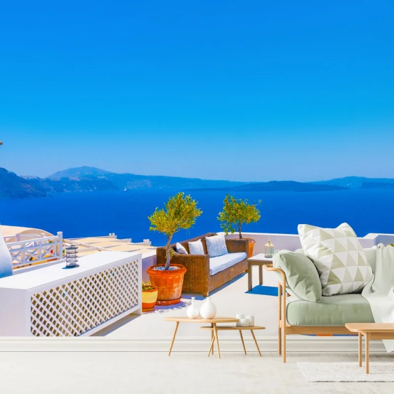 Carta da parati panorama di Santorini: terrazza sul mare