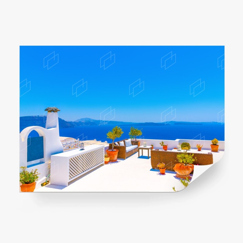 Carta da parati panorama di Santorini: terrazza sul mare