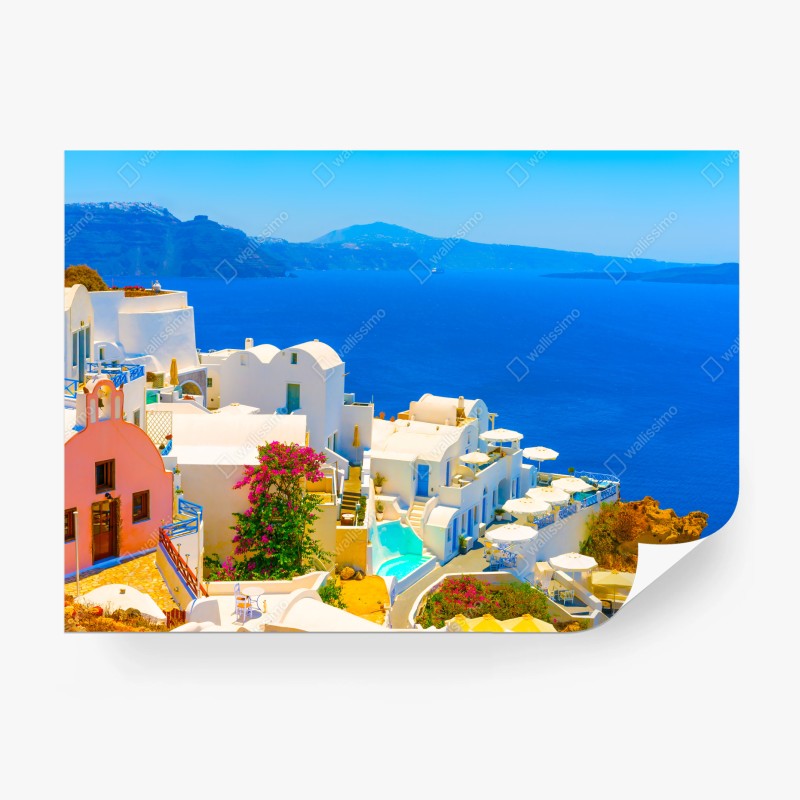 Carta da parati panorama costiero di Oia, Santorini