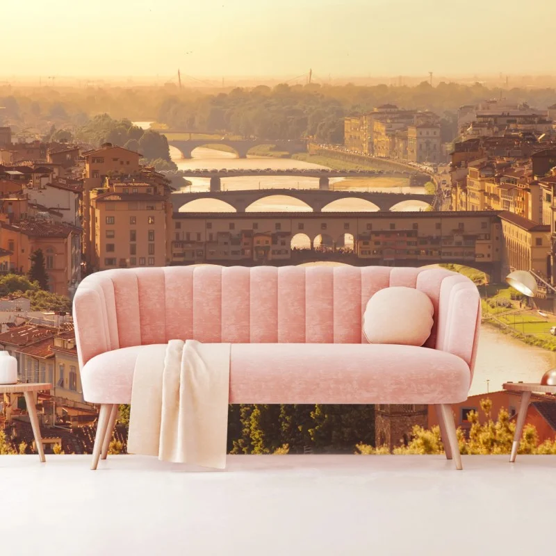Carta da parati tramonto dorato sul Ponte Vecchio, veduta di Firenze