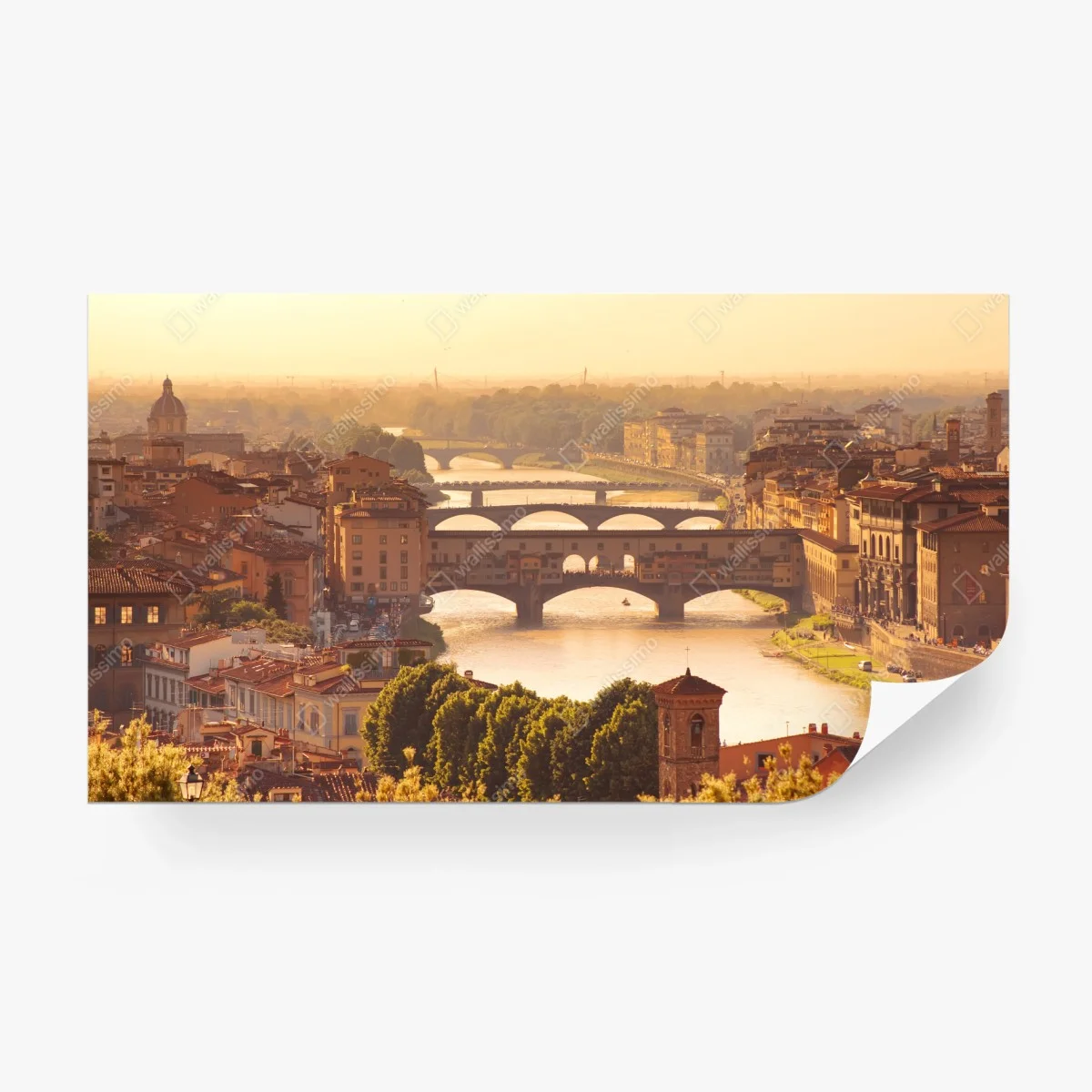 Carta da parati tramonto dorato sul Ponte Vecchio, veduta di Firenze • Wallissimo® Carta da parati tramonto dorato sul Ponte Vecchio, veduta di Firenze • Wallissimo®